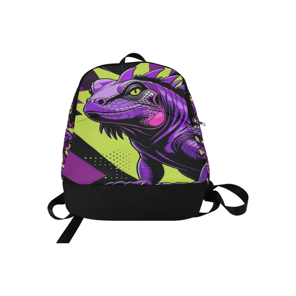 Black and neon green checkerboard background with a cartoon purple and black iguana (2) Fabric Backpack for Adult (Model 1659)