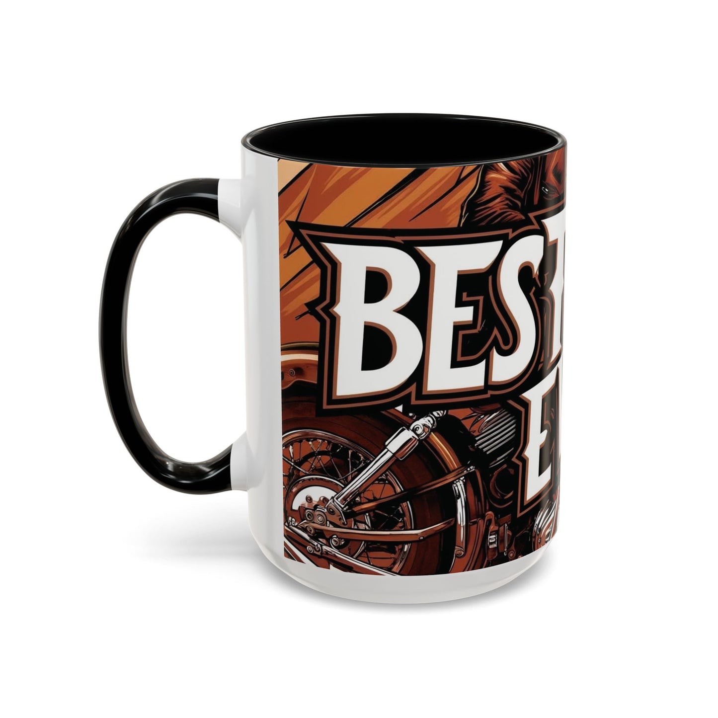 Best Dad Ever Accent Coffee Mug - 11 or 15oz Cool Motorcycle Design
