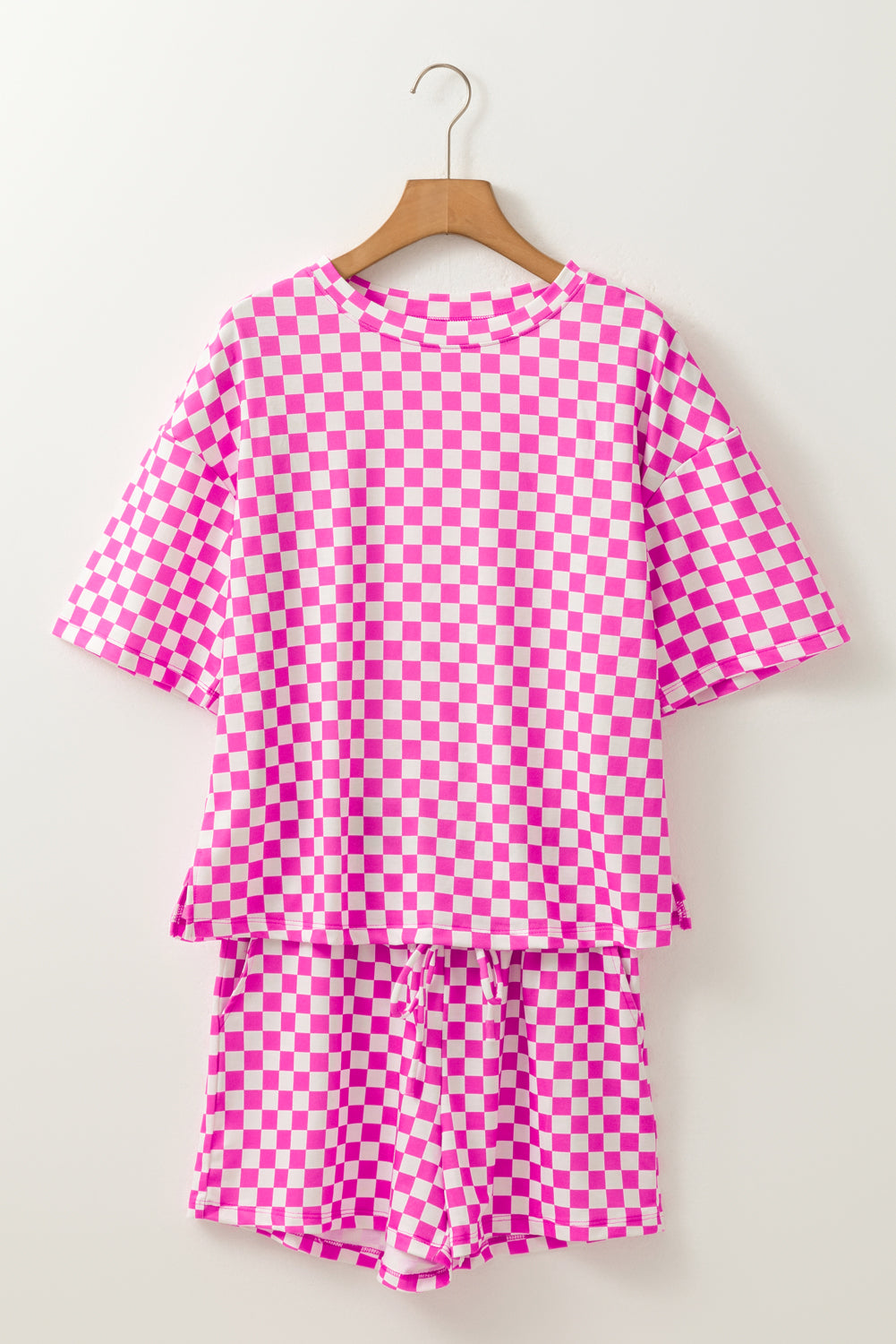 Black Checkered Top and Drawstring Shorts Pajama Set