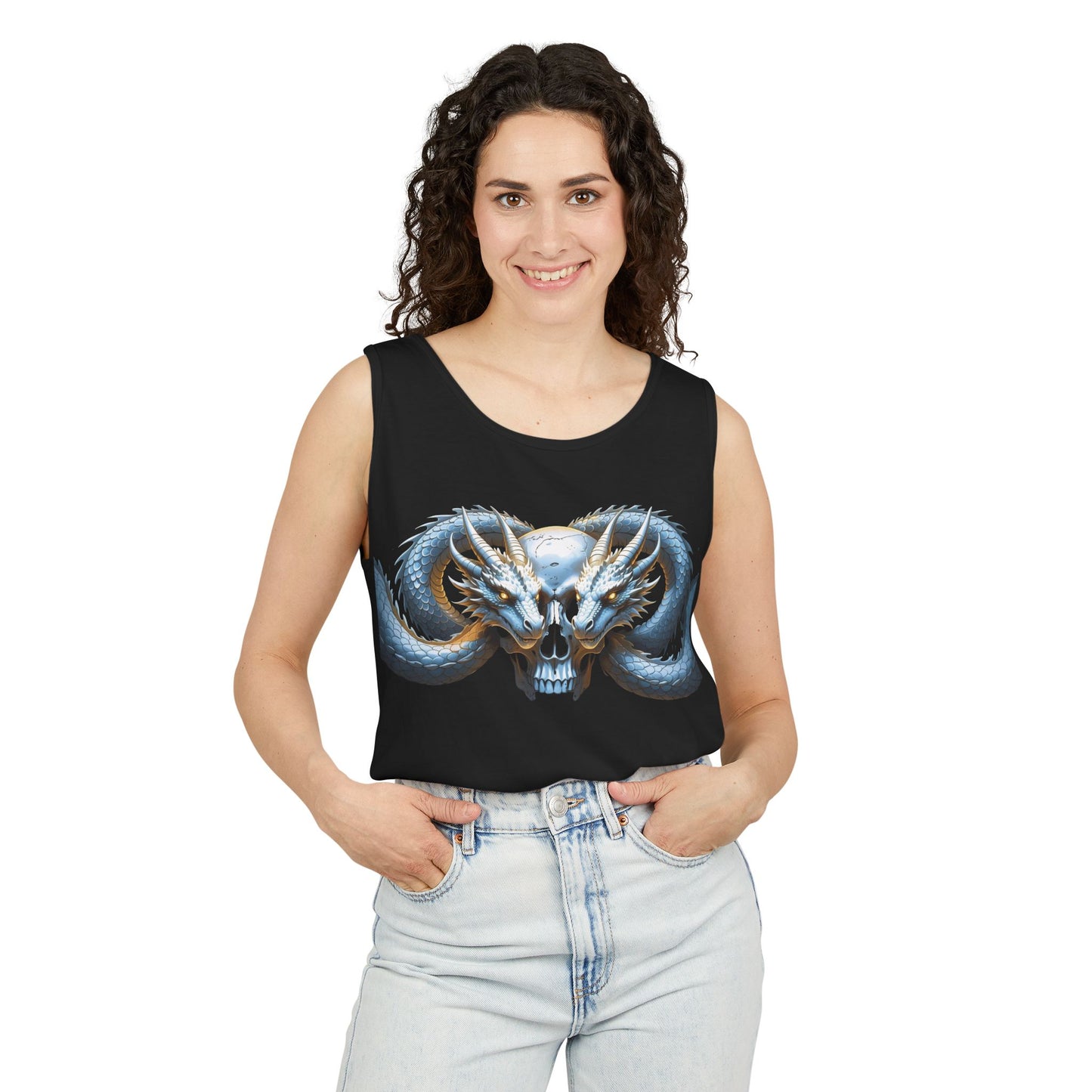 Tank Top - Twin Dragons with Skull Design