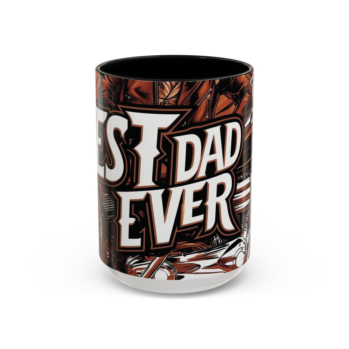 Best Dad Ever Accent Coffee Mug - 11 or 15oz Cool Motorcycle Design