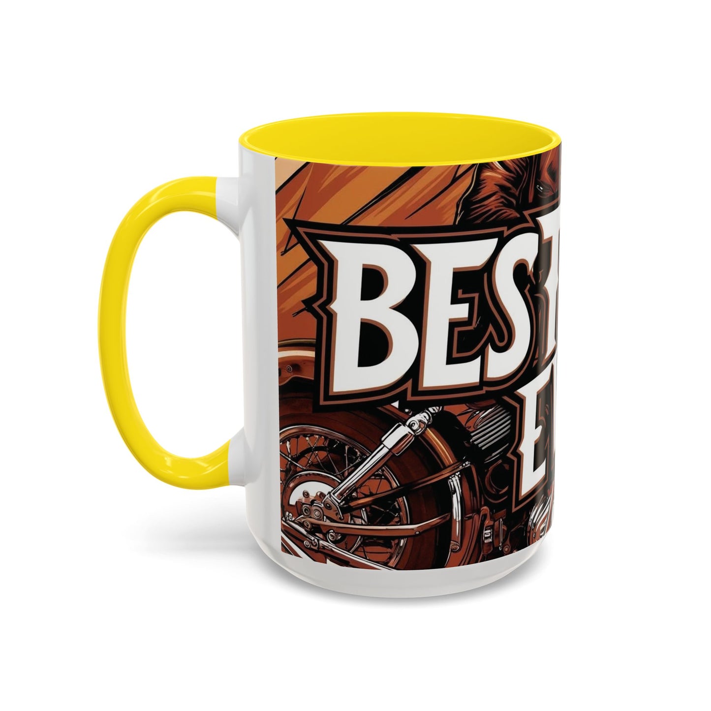 Best Dad Ever Accent Coffee Mug - 11 or 15oz Cool Motorcycle Design