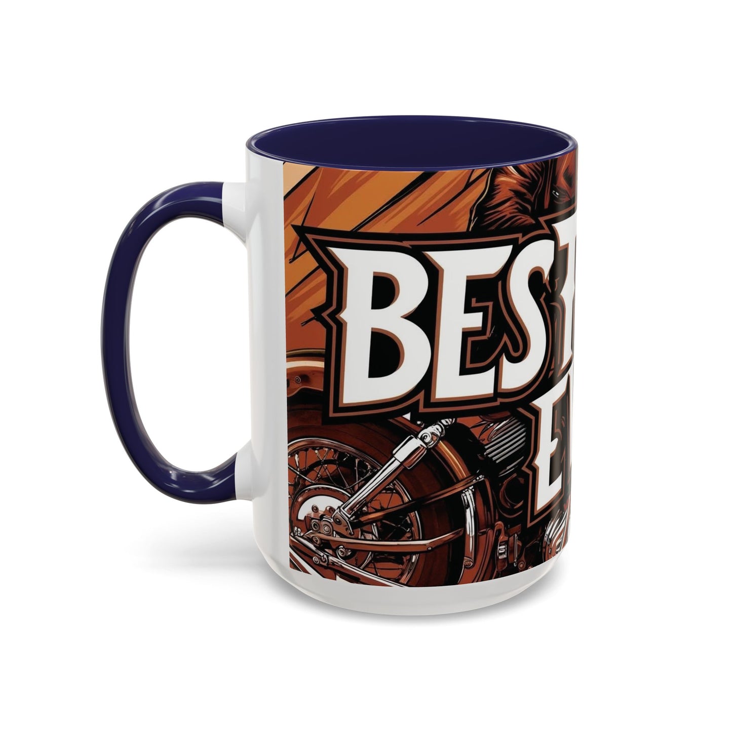 Best Dad Ever Accent Coffee Mug - 11 or 15oz Cool Motorcycle Design