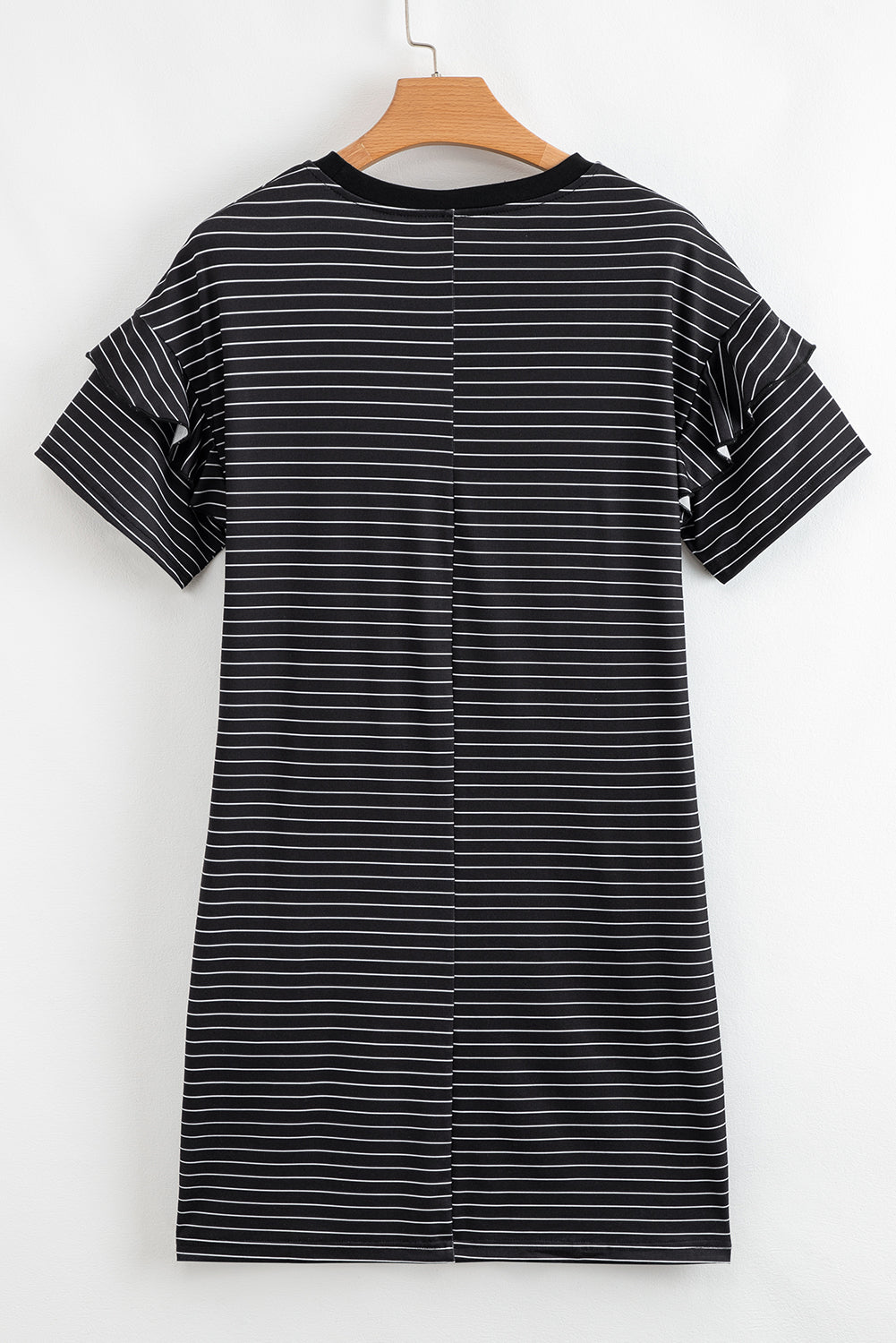 Black Stripe Ruffle Short Sleeve T Shirt Mini Dress