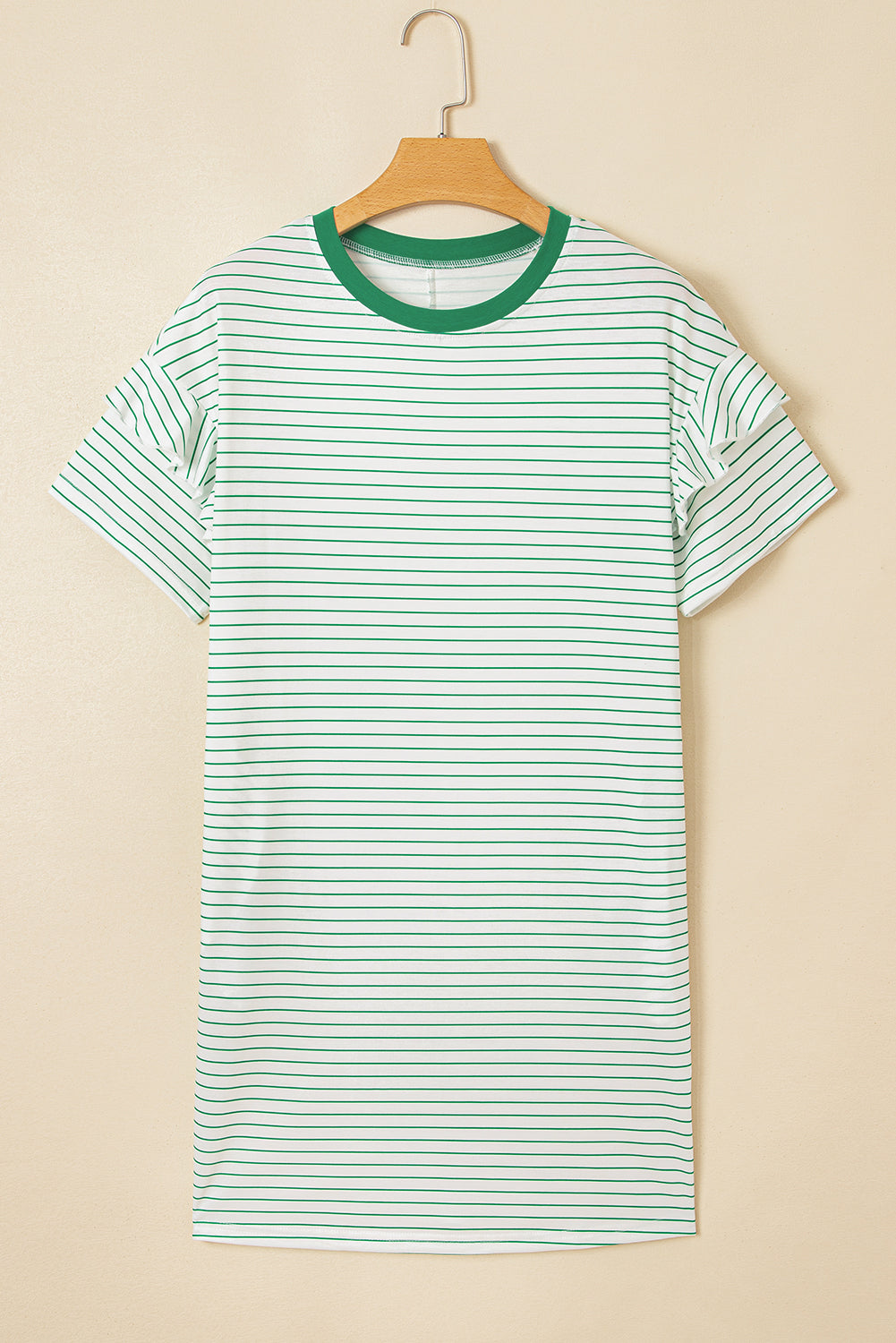 Black Stripe Ruffle Short Sleeve T Shirt Mini Dress