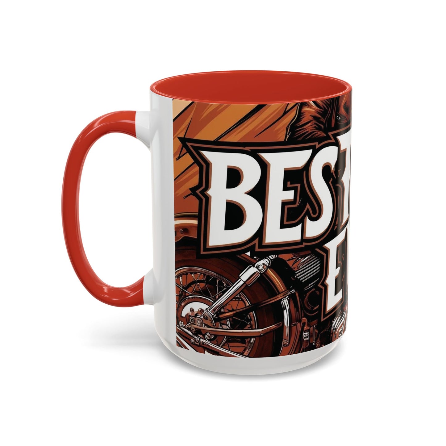 Best Dad Ever Accent Coffee Mug - 11 or 15oz Cool Motorcycle Design