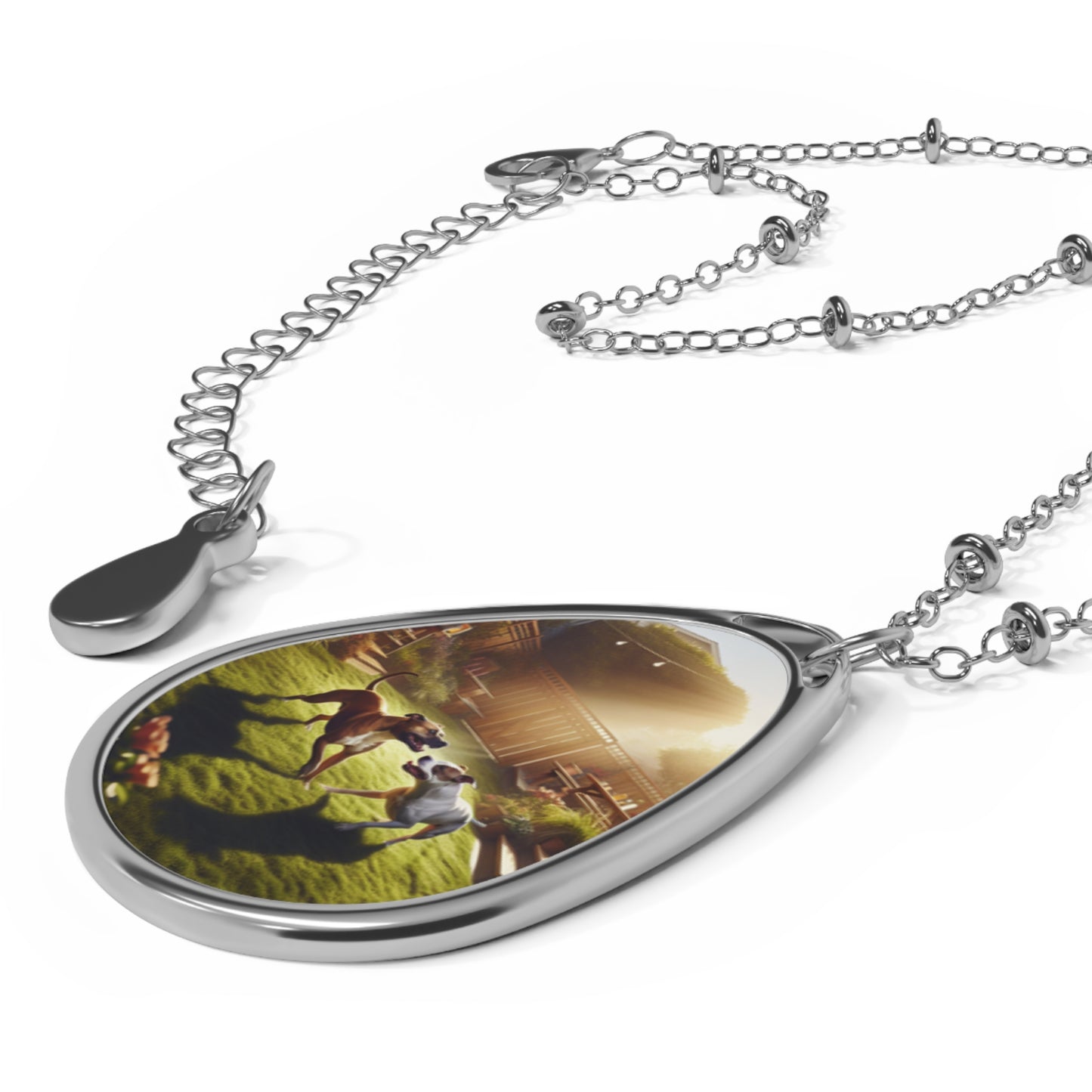 Personalized Pet Lover Oval Necklace - Heartwarming Dog Design