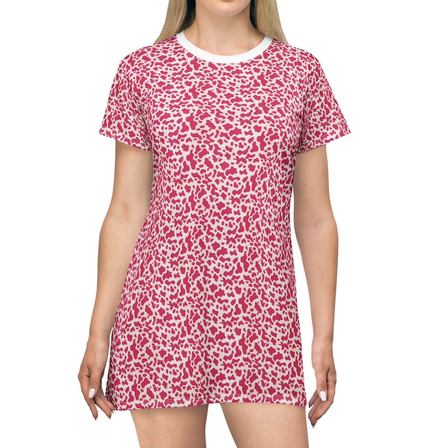 Cute Pink Cow Pattern T-Shirt Dress for Casual Days