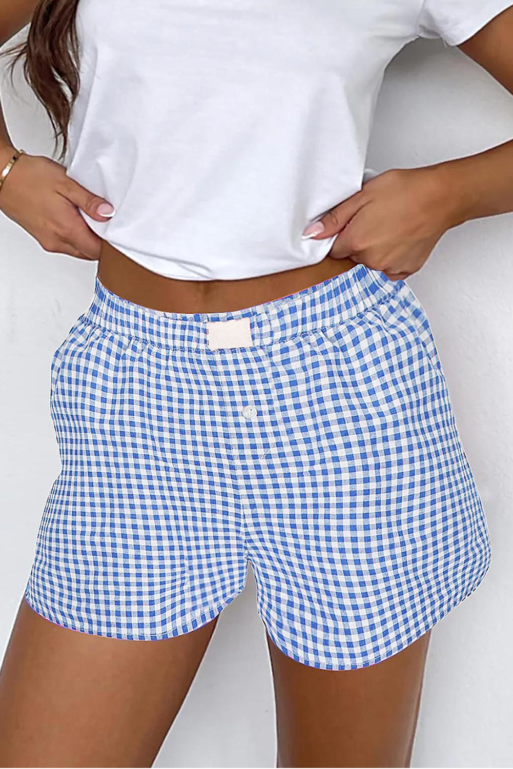 Red Vintage Plaid Print High Waisted Loose Wide Leg Shorts