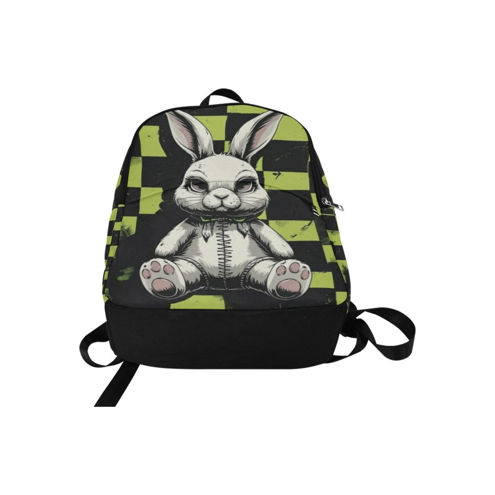 black and neon green checkerboard with gothic emo stuffed bunny Fabric Backpack for Adult (Model 1659)