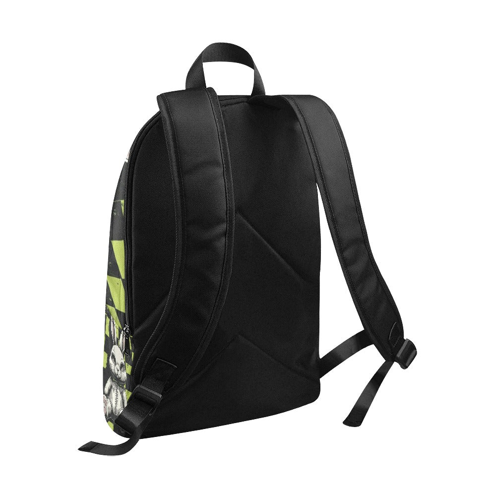 black and neon green checkerboard with gothic emo stuffed bunny Fabric Backpack for Adult (Model 1659)