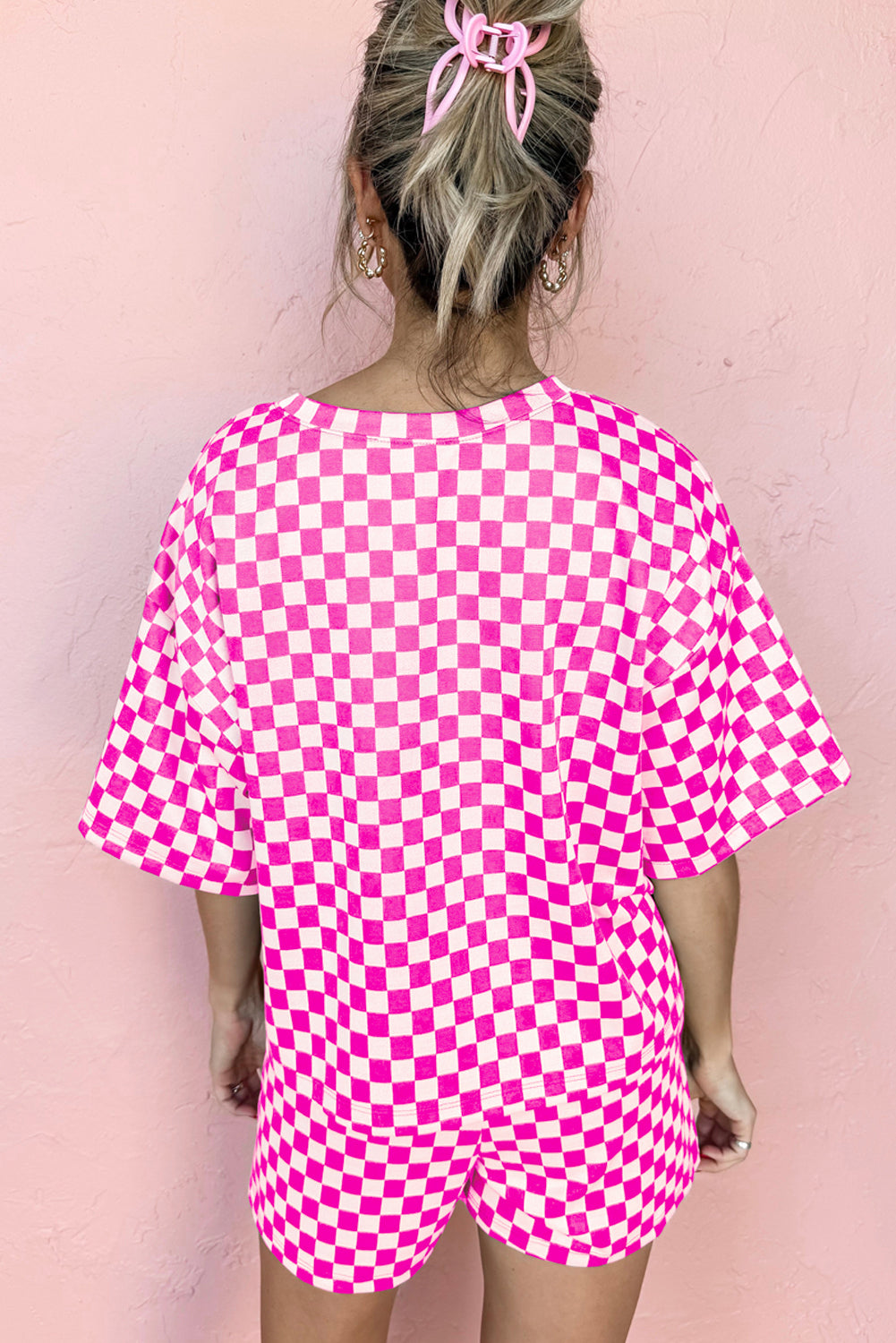 Black Checkered Top and Drawstring Shorts Pajama Set