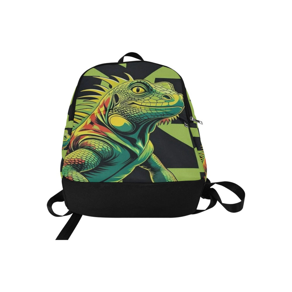 Black and neon green checkerboard background with a cartoon iguana Fabric Backpack for Adult (Model 1659)