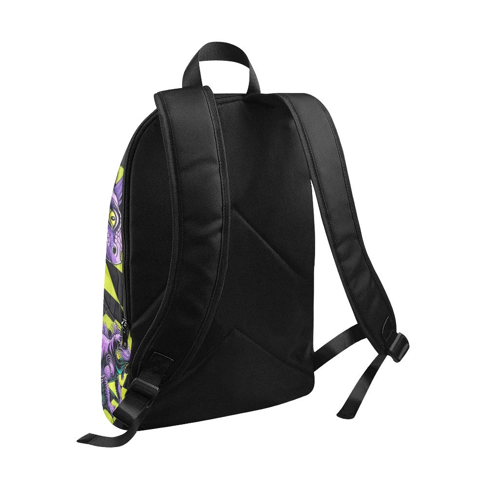Black and neon green checkerboard background with a cartoon purple and black  iguana Fabric Backpack for Adult (Model 1659)