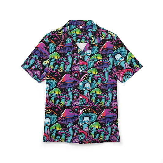 Vibrant Unisex Hawaiian Button-Down Shirt with Colorful Mushroom Design