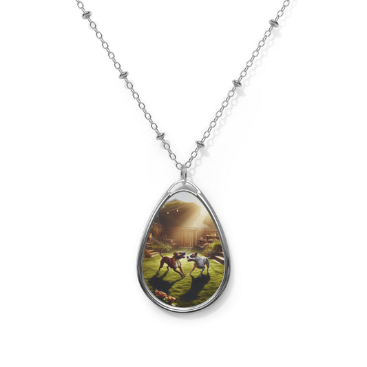 Personalized Pet Lover Oval Necklace - Heartwarming Dog Design