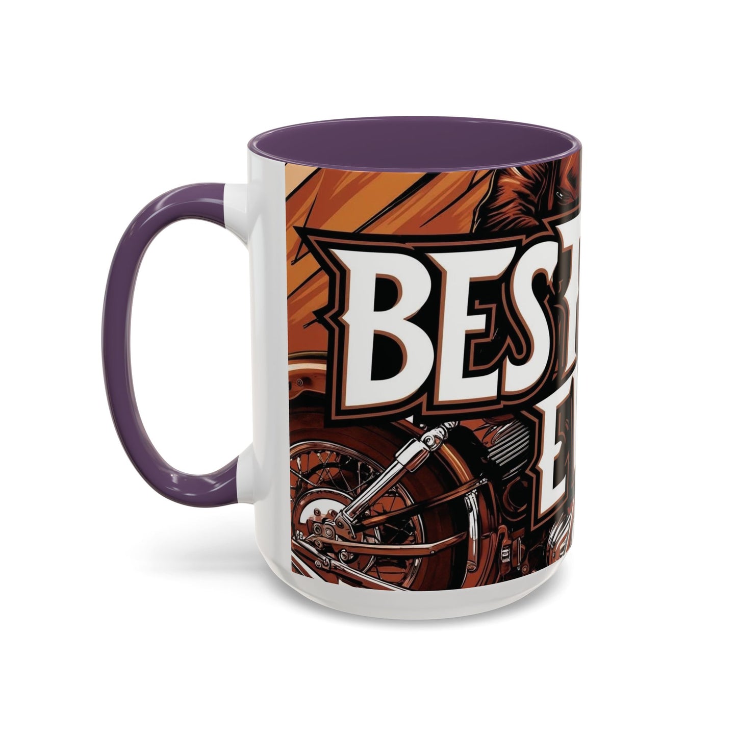 Best Dad Ever Accent Coffee Mug - 11 or 15oz Cool Motorcycle Design
