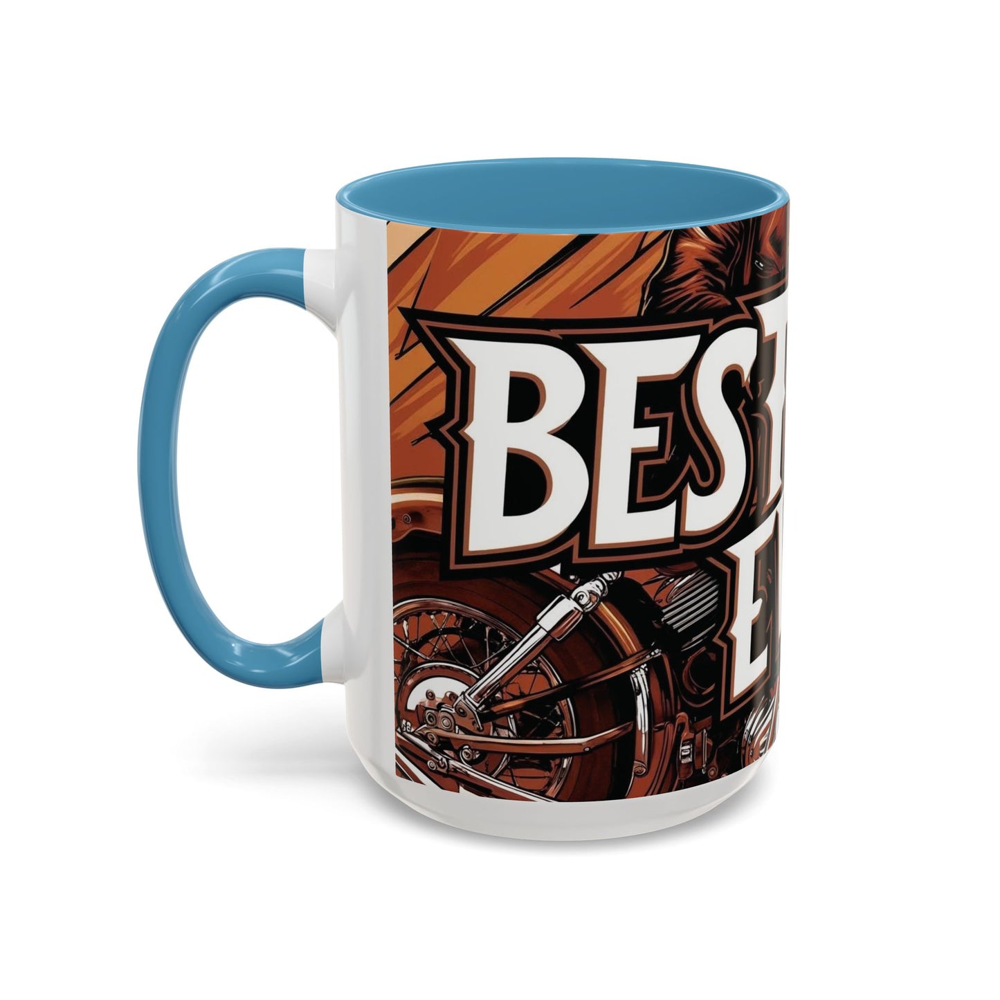 Best Dad Ever Accent Coffee Mug - 11 or 15oz Cool Motorcycle Design