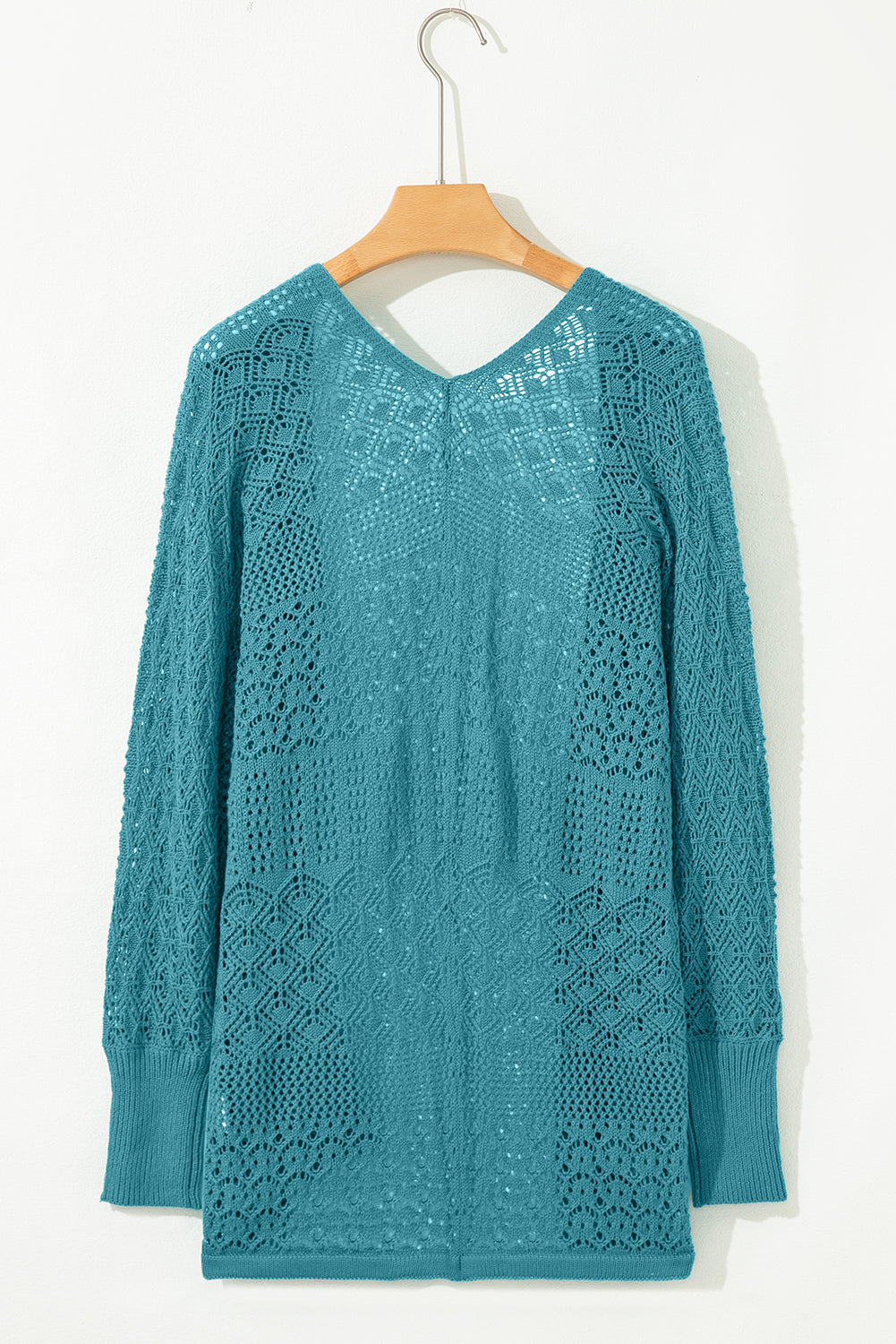 Redwood Burl Mix Pattern Hollow Knit Open Front Cardigan