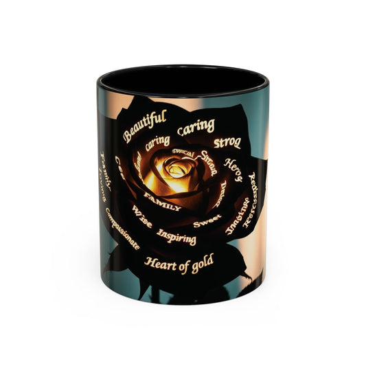 Inspirational Coffee Mug - Heart of Gold Quote with Rose Design