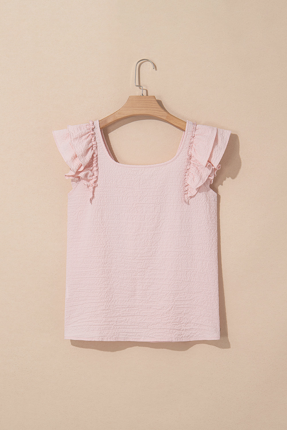 Beige Textured Bow Frilled Ruffle Sleeve Blouse
