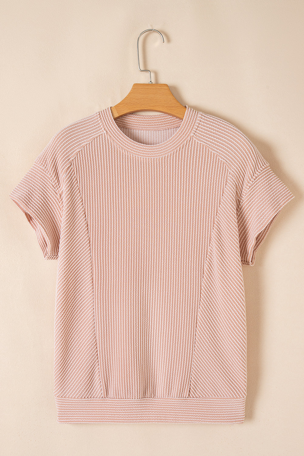 Solid Corded Short Sleeve T Shirt And Wide Leg Pants Set