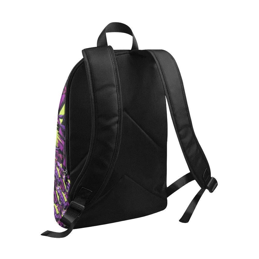 Black and neon green checkerboard background with a cartoon purple and black  iguana (2) Fabric Backpack for Adult (Model 1659)