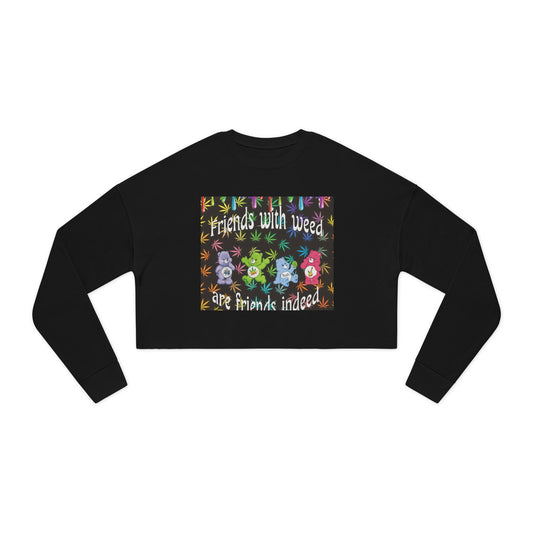 Colorful Cannabis Design Women's Cropped Sweatshirt - "Friends with Weed"