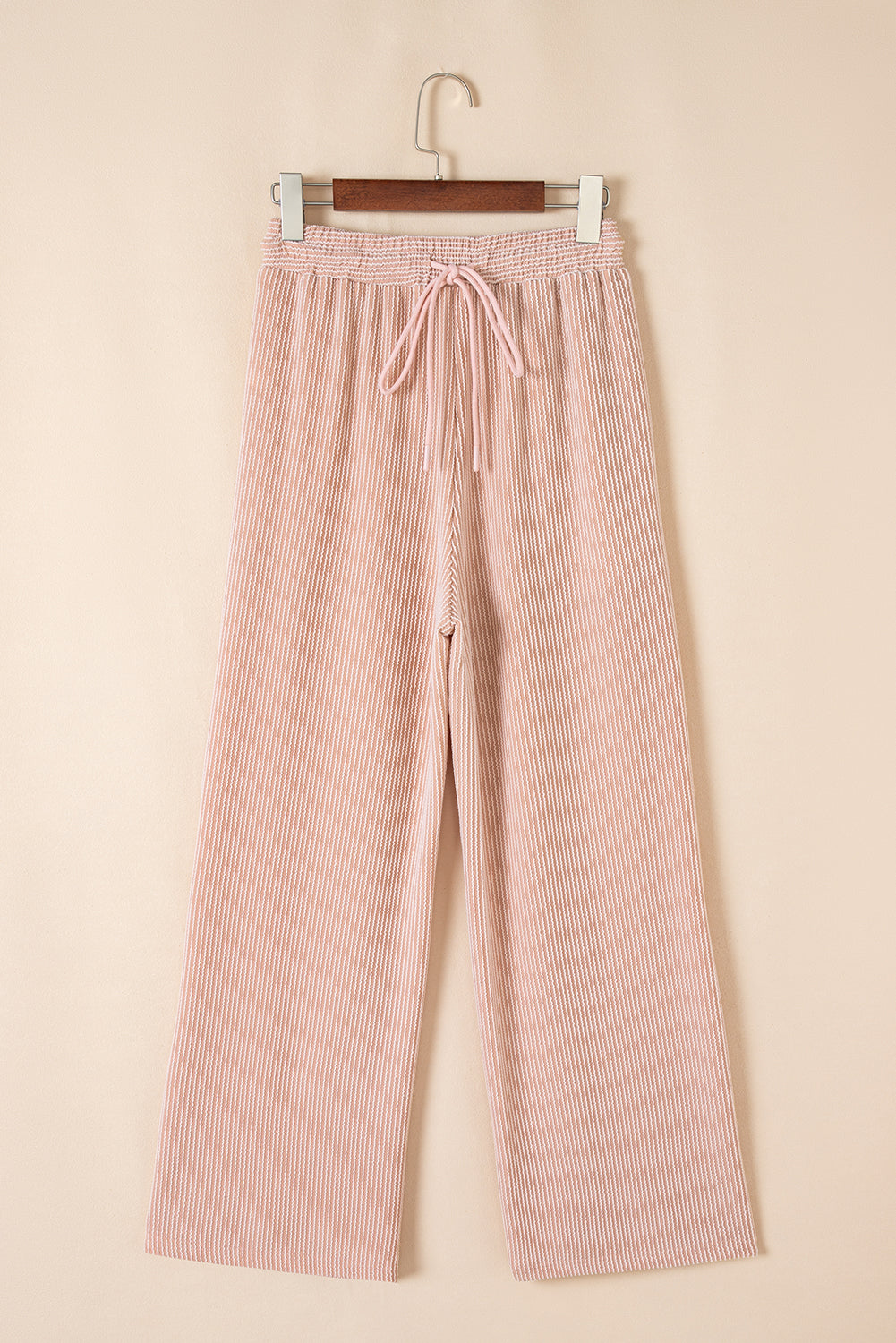 Solid Corded Short Sleeve T Shirt And Wide Leg Pants Set