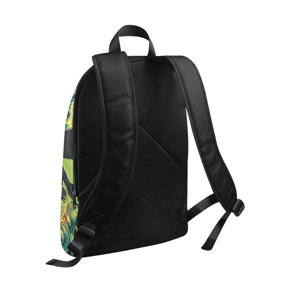Black and neon green checkerboard background with a cartoon iguana Fabric Backpack for Adult (Model 1659)