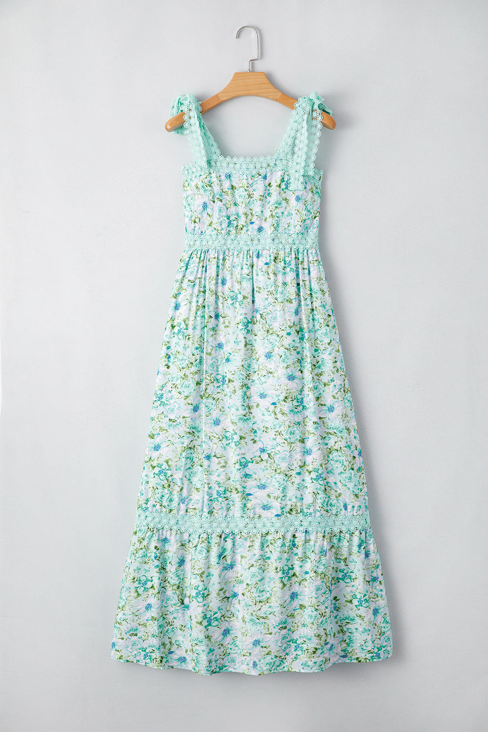 Pink Floral Lace Tied Strap Empire Waist Maxi Dress