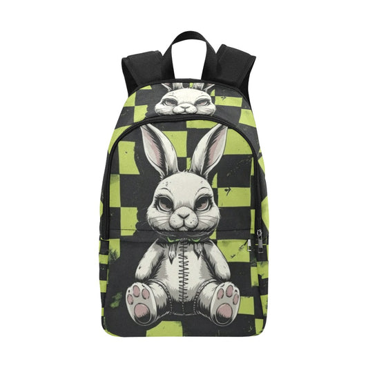 black and neon green checkerboard with gothic emo stuffed bunny Fabric Backpack for Adult (Model 1659)