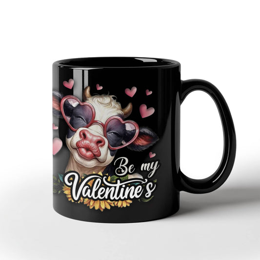 Cute Cow-My Valentine-11oz Black Mug