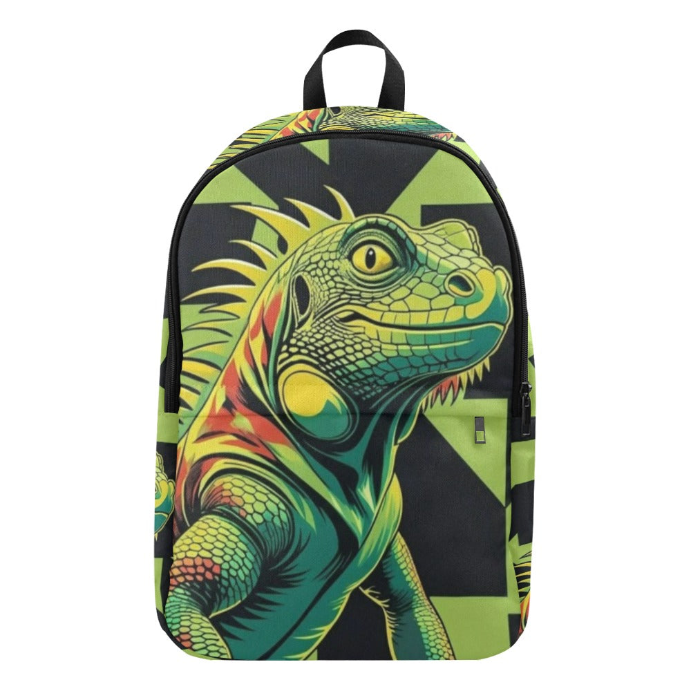Black and neon green checkerboard background with a cartoon iguana Fabric Backpack for Adult (Model 1659)